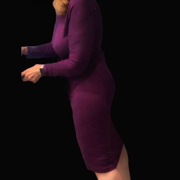 Tobey Grey purple jersey body com sexy dress cowl back draped and open Small - Picture 6 of 9